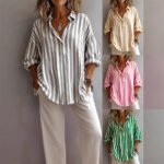 Womens Loose-fitting Striped Long-sleeve Pullover Shirt
