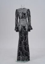 Long Sleeve Round Neck Slim-fit Sheath Sequined Banquet Fishtail Evening Dress - Image 4