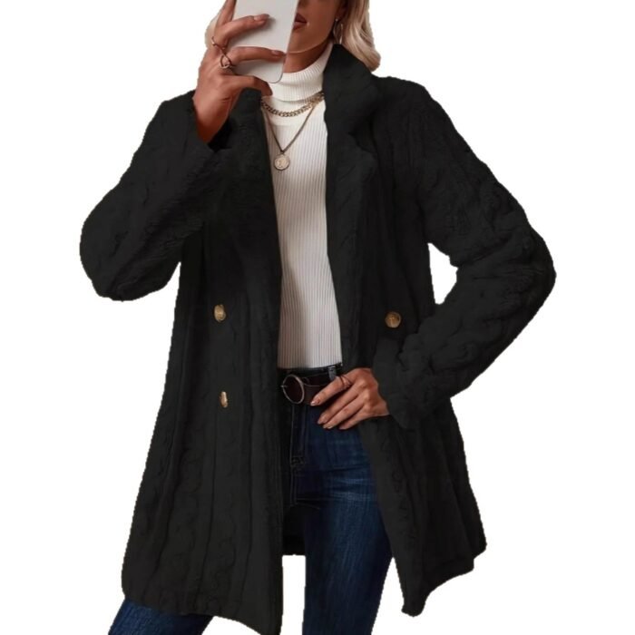 Insulated Suit-collar Double-breasted Mid-length Coat - Image 6