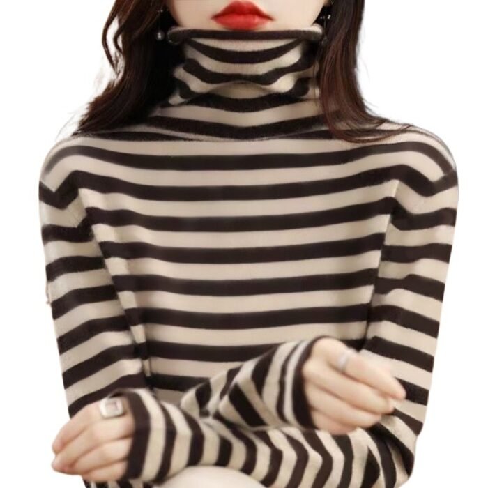 New Striped Ruffled-neck Thermal Top Made From Teddy Fleece - Image 2