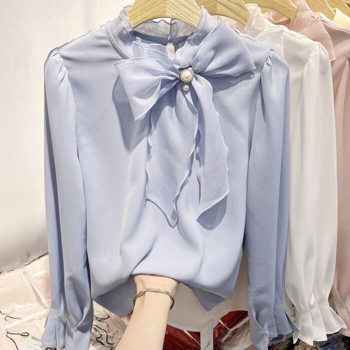 Womens Chiffon Pullover Featuring Organic Tulle Lace Beaded Details - Image 5