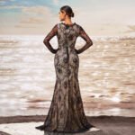 Long Sleeve Round Collar Gauze Sheath Fishtail Evening Dress - Image 4