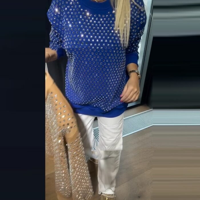 Loose-fitting Long-sleeve Top With Rhinestone Detailing - Image 6