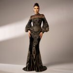 Long Sleeve Round Neck Sequins Mesh Fishtail Evening Dress - Image 3