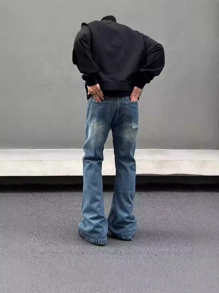 Men's American Retro Flame Totem Washed Straight Leg Jeans - Image 5