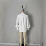 Lantern Sleeve Lace-trimmed White Blouse - Image 5