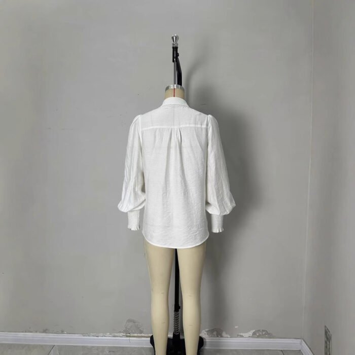 Lantern Sleeve Lace-trimmed White Blouse - Image 5