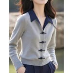 Womens Minimalist Elegant New Chinese-Style Knot-Button Knitted Top - Image 8