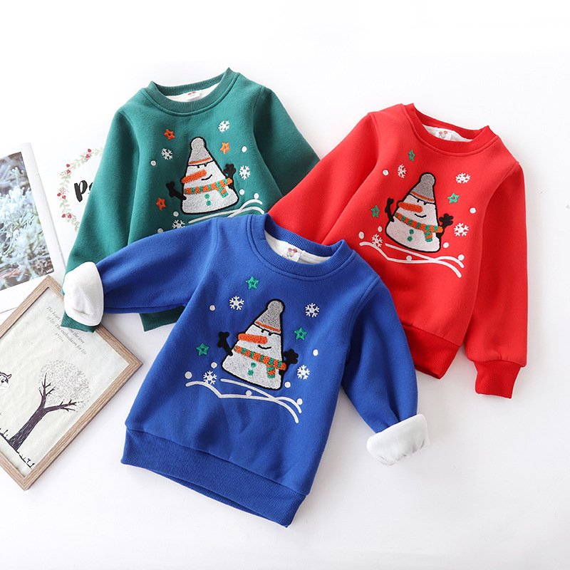 459180046763.jpg Christmas snowman plus velvet padded baby sweater - Image 1