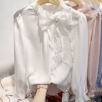 Womens Chiffon Pullover Featuring Organic Tulle Lace Beaded Details - Image 6