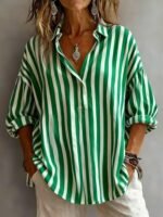 Womens Loose-fitting Striped Long-sleeve Pullover Shirt - Image 5