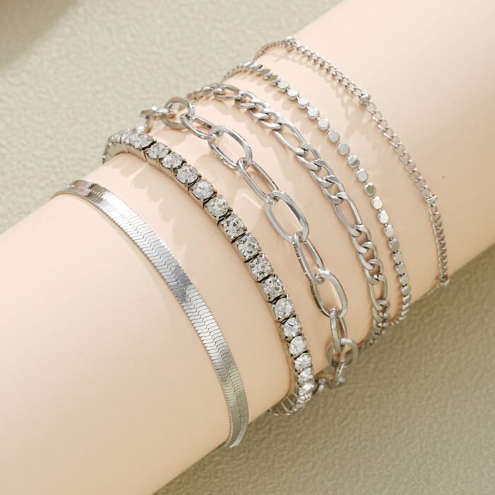 Zircon-inlaid Snake Chain Bracelet Set - Image 6