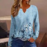 Spring Loose Long Sleeve Floral V-neck T-shirt Bottoming Shirt
