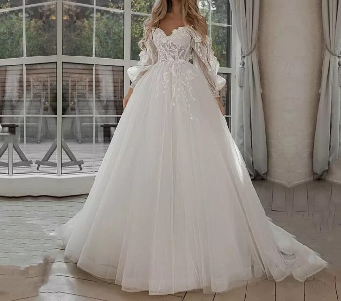 Boho Bride Gown Puff Sleeve Off Shoulder Wedding Dresses - Image 5