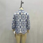 Patterned Stand-up Collar Button-up Top Casual Shirt - Image 4