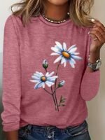 3D Digital print Floral Crew neck Long sleeve Pullover - Image 3