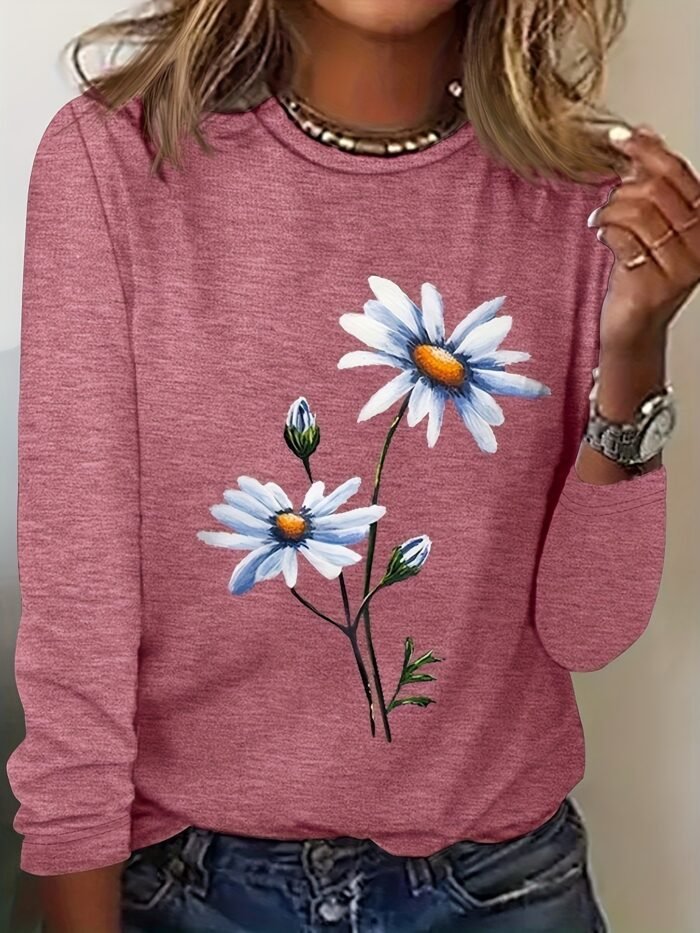 3D Digital print Floral Crew neck Long sleeve Pullover - Image 3