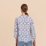 Patterned Stand-up Collar Button-up Top Casual Shirt - Image 2
