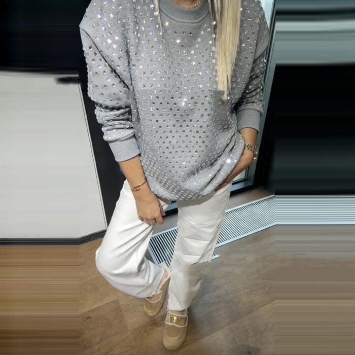 Loose-fitting Long-sleeve Top With Rhinestone Detailing - Image 2