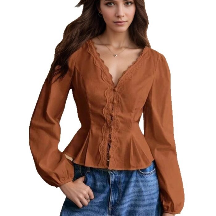 Lace-trimmed Long-sleeve Shirt With Multiple Buttons - Image 5