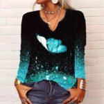 Spring Loose Long Sleeve Floral V-neck T-shirt Bottoming Shirt - Image 6
