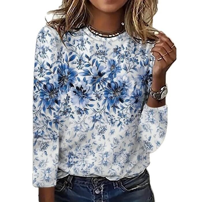 3D Digital print Floral Crew neck Long sleeve Pullover - Image 2