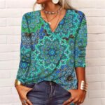 Spring Loose Long Sleeve Floral V-neck T-shirt Bottoming Shirt - Image 4