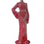 Red High Collar Fishtail Evening Long Dress - Image 2