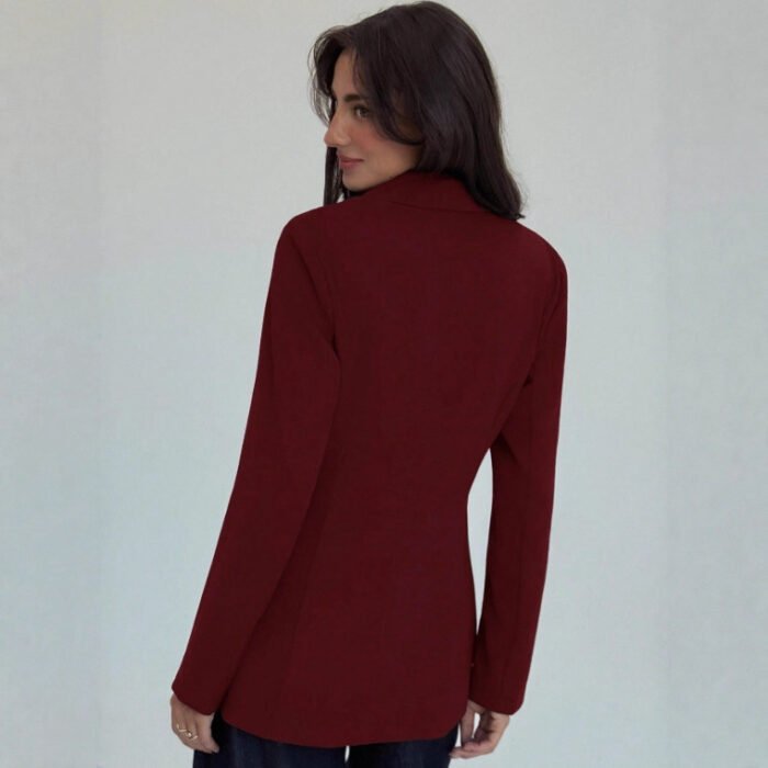 Womens Solid-Color V-Neck Elegant Slim-Fit Blazer - Image 5