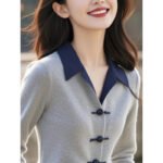 Womens Minimalist Elegant New Chinese-Style Knot-Button Knitted Top - Image 2