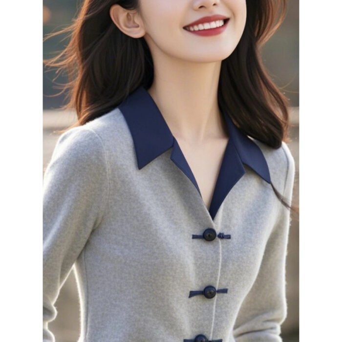 Womens Minimalist Elegant New Chinese-Style Knot-Button Knitted Top - Image 2