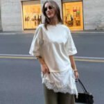 Summer Chic Fashion T-Shirt With A Patchwork Lace Hem