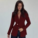Womens Solid-Color V-Neck Elegant Slim-Fit Blazer