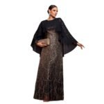 Elegant Long Sleeve Round Neck Shawl Banquet Sequined A- Line Evening Dress - Image 3
