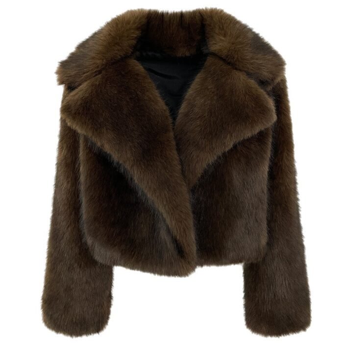 Stylish Short Winter Coat With A Suit Collar And Faux Fur Trim - Image 7