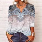 Spring Loose Long Sleeve Floral V-neck T-shirt Bottoming Shirt - Image 3