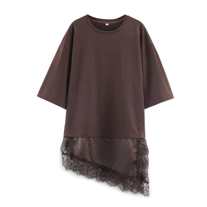 Summer Chic Fashion T-Shirt With A Patchwork Lace Hem - Image 8