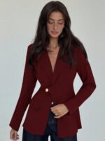 Womens Solid-Color V-Neck Elegant Slim-Fit Blazer - Image 7