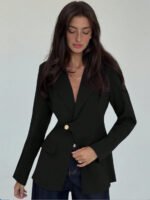 Womens Solid-Color V-Neck Elegant Slim-Fit Blazer - Image 4