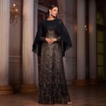 Elegant Long Sleeve Round Neck Shawl Banquet Sequined A- Line Evening Dress - Image 2