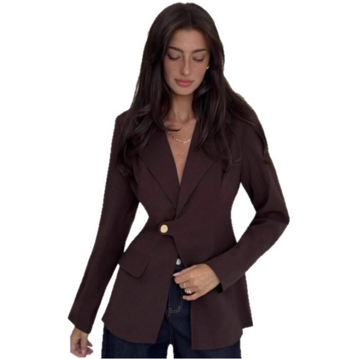 Womens Solid-Color V-Neck Elegant Slim-Fit Blazer - Image 6