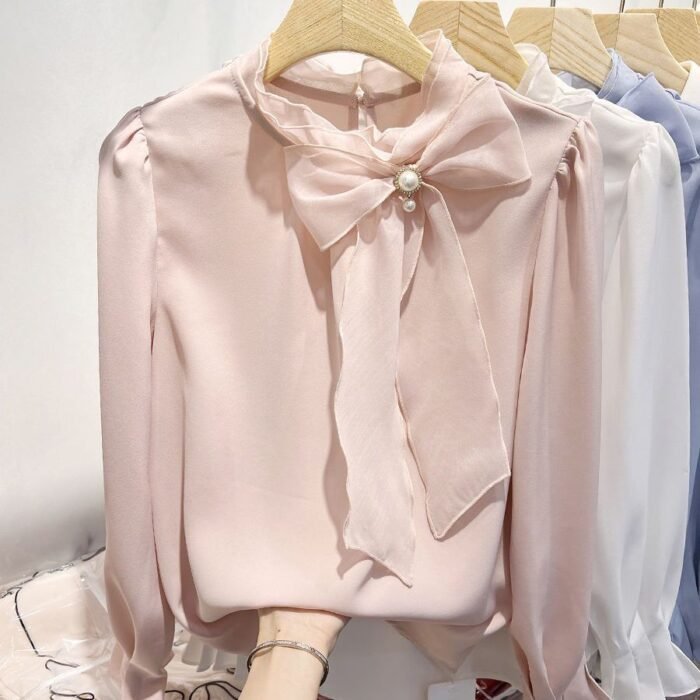 Womens Chiffon Pullover Featuring Organic Tulle Lace Beaded Details - Image 4