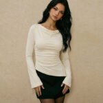 Elegant Long-sleeve T-shirt Solid-color Stretchy Base Top - Image 6