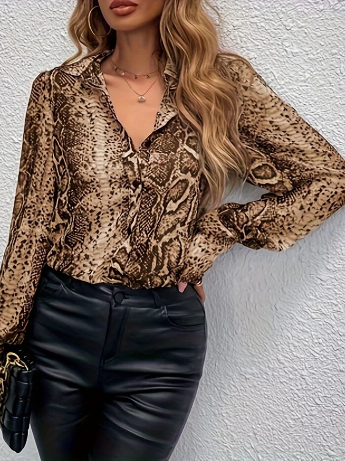 Stylish And Elegant Leopard-print Long-sleeve Cardigan Shirt - Image 4