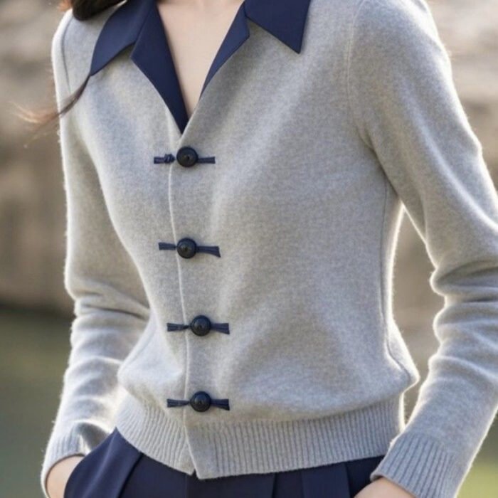 Womens Minimalist Elegant New Chinese-Style Knot-Button Knitted Top - Image 7