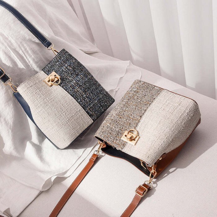 New Fashion Texture Bucket Bag - Foreign Gas Large Capacity Single Shoulder Diagonally Slant Color Bucket Bag - Image 4