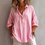 Womens Loose-fitting Striped Long-sleeve Pullover Shirt - Image 3