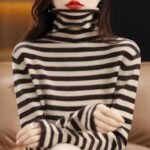 New Striped Ruffled-neck Thermal Top Made From Teddy Fleece