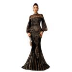 Long Sleeve Round Neck Sequins Mesh Fishtail Evening Dress - Image 5