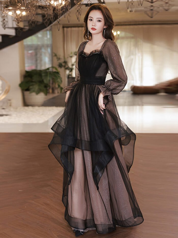 Black Ladies Evening Gown Long Sleeve Niche Art Test Host - Image 2